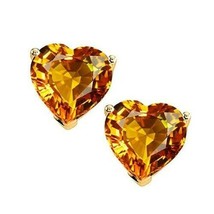 3CT Heart Shape Citrine 14K Yellow Gold Plated Silver Solitaire Stud Earrings - £29.88 GBP