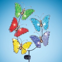 Solar Lighted Colorful Glass Butterfly Garden Stake Metal Outdoor Yard Art Decor - £18.69 GBP