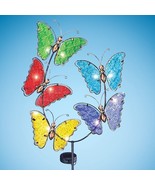 Solar Lighted Colorful Glass Butterfly Garden Stake Metal Outdoor Yard A... - £18.90 GBP