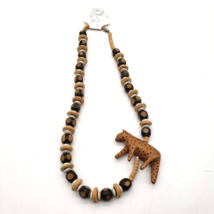 Vintage Wooden Bead Discs Carved African Safari Animal Necklace Cheetah 12&quot; - $233.99 MXN