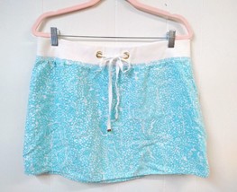 Lilly Pulitzer WM L Mini Skirt Blue LINEN Drawstring in Waist Pull-On Ab... - $29.02