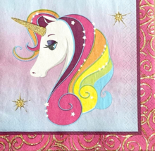 Two Individual Paper Luncheon Decoupage Napkins Unicorn Rainbow Stars Watercolor - £1.55 GBP