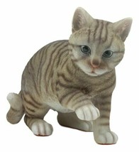 Ebros Lifelike Pawing Grey Tabby Cat Statue 13.75&quot;Long With Glass Eyes - £44.10 GBP