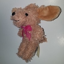 MTY International Tan Puppy Dog Plush Pink Bow Lovey Small 7&quot; Stuffed An... - £7.73 GBP
