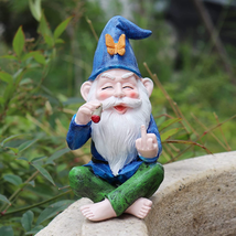 Middle Finger Smoking Gnomes Statue, Angry Garden Gnome Decor, Cute Resin Sculpt - £23.90 GBP