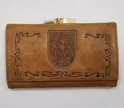 Tirol Souvenir  Leather Wallet Crest Embossed kisslock Clasp pocketbook Brown - £14.05 GBP