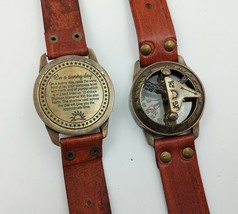 Wrist Watch Leather Nautical Maritime Brass Sundial Compass Perfect Gifts - £16.43 GBP