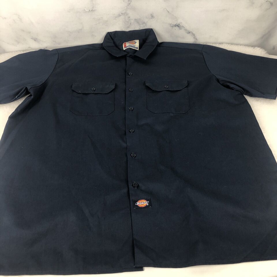 Dickies Shirt Mens Size 2XLarge  Navy Blue Short Sleeve Button Up Work - $16.66