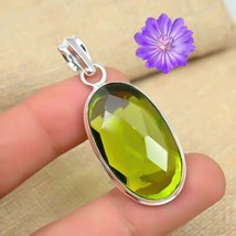 Handmade Peridot Gemstone Pendant 925 Sterling Silver Indian Jewelry For Women - £5.69 GBP