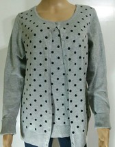 89TH + Madison Women&#39;s Sweater Cardigan M Gray Polka dots Button Down Career - £20.53 GBP