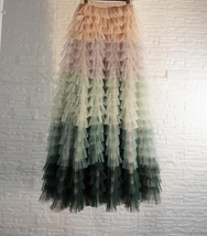 Green Gray Tiered Tulle Skirt Outfit Women Plus Size Full Long Tulle Skirt image 4