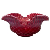 Vintage Fenton Art Glass Bowl Cranberry Opalescent Diamond Optic Brides ... - $50.00