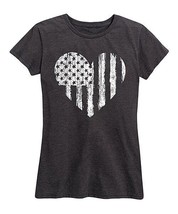 Instant Message Women&#39;s Heather Charcoal Heart-Shape U.S. Flag Tee Medium - $13.07