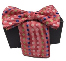 Men&#39;s Bow Tie &amp; Hanky Set Fuchsia with Pink Royal Blue Sage Polka Dots Barcelona - £15.97 GBP