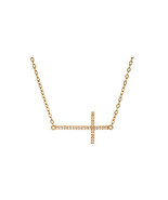 Sideways Horizontal Sterling Silver Cross Crucifix Clear CZ Chain Neckla... - €25,77 EUR