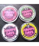 Happy Days Casino Chips - Lakewood - Sample Set - 4 Chips - $1 $3 $5 &amp; $25 - $19.95