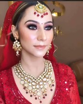 VeroniQ Trends-Designer Bridal Wear Back Meenakari Kundan Necklace with Earrings - £137.84 GBP
