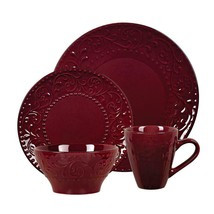 Lorren Home Trends 16 Piece Stoneware Scroll Dinnerware SET-MERLOT - £68.60 GBP