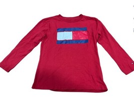Tommy Hilfiger Unisex Kids Logo Printed T-Shirt Size 7 Color Red - £21.95 GBP