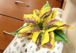 Big Flower Brooch Yellow Felted Wool Holiday Gift For Women Unique Gift Handmade - £50.95 GBP