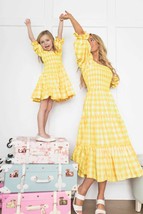 Mommy and me dress photoshoot yellow vichy check matching outfits mother... - £31.42 GBP