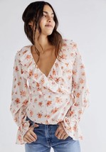 LARGE Free People Amanda Ruffle Floral Top Wrap Blouse Boho Ivory - £27.96 GBP