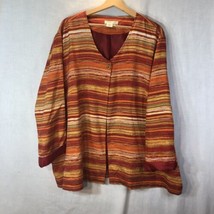 Coldwater Creek 3x Red Orange Yellow White Stripes Lined One Button Jacket Silk - £23.35 GBP