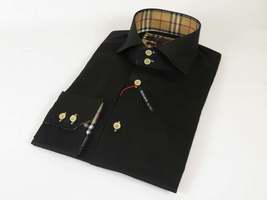 Men's AXXESS Turkey Sports Dress Shirt 100% Soft Cotton High Collar 923-04 Black image 6
