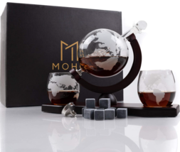 Moho Premium Whiskey Decanter Gift Set , Handmade Globe Decanter Set , 2 Glasses - £39.65 GBP
