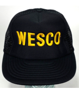 Vtg WESCO Hat-Mesh-Black Yellow-Snapback-Embroidered-Trucker Cap - £14.44 GBP