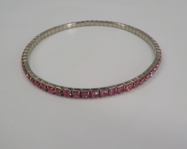 Expandable Fashion Bracelet Silver Color with Faux Pink Diamonds 10.25 in Circum - £3.98 GBP