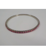 Expandable Fashion Bracelet Silver Color with Faux Pink Diamonds 10.25 i... - £3.92 GBP