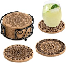 Drink Coasters With Absorbent Cork And Holder Housewarming, Apartment Decor. - £26.31 GBP