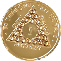Topaz Swarovski Crystal AA Medallion Gold Plated Sobriety Chip Year 1 - 56 - £13.57 GBP