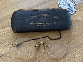 Antique &quot;Glo Gold&quot; Pinch Nose Glasses Spectacles w Williams Optical Rock... - $34.64