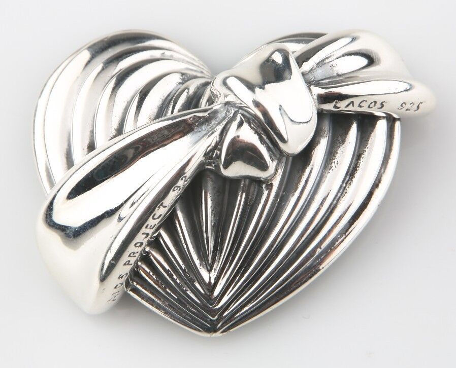 Primary image for Lagos Caviar Sterling Silver AIDS Project Heart Ribbon Brooch 1992