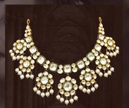 VeroniQ Trends-Designer Floral Kundan Meenakari Necklace with Pearls-Bridal - £115.90 GBP