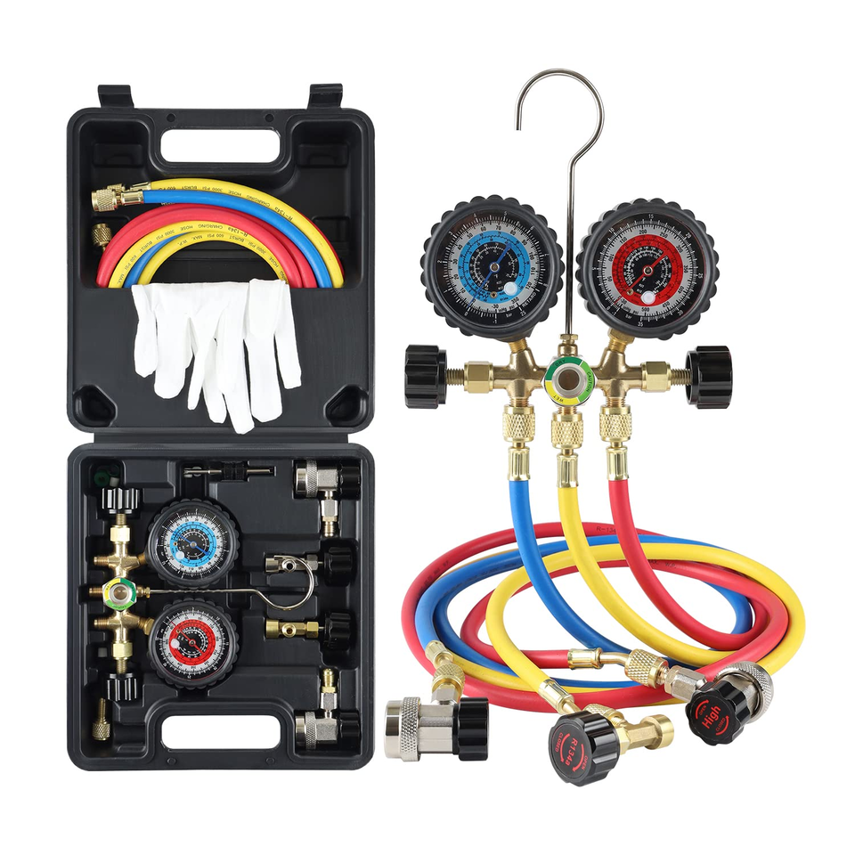 Diagnostic Manifold Gauge Set with 5FT Hose, Couplers Puncture and Self ... - $117.33
