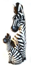 Hand Carved Wooden Set 2 African Mother Baby Zebra Statue - $39.54