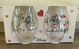 Disney Lady &amp; The Tramp Set of 2 Stemless Glasses Hearts And Love Wine J... - £22.11 GBP