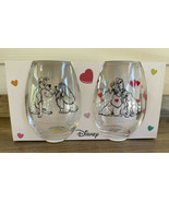 Disney Lady &amp; The Tramp Set of 2 Stemless Glasses Hearts And Love Wine J... - £22.24 GBP