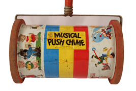1951 Vintage Fisher Price Nursery Rhyme Musical Chime Roll Push Barrel T... - $17.99