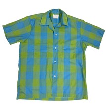 60s Penneys Towncraft Penn Prest Shadow Plaid Loop Collar Shirt Blue Gre... - $247.45