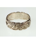 Schöne Sterling Silber Geätzt Blumenmuster Ehering Größe 11 - $173.56 CAD