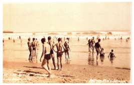RPPC Postcard Photo At The Beach Long Beach California Old Bathing Suits - £15.54 GBP