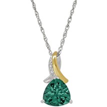 Duet Trillion-Cut Created Emerald Sterling Silver &amp; 10kt Gold Pendant 18&quot; - £34.43 GBP