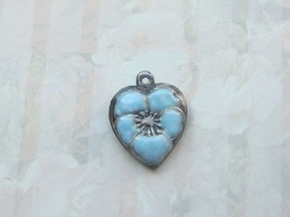 Vintage Sterling silver enameled puffy heart charm-ARTIC BLUE - £21.39 GBP