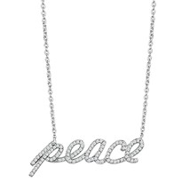 Round Pave Cubic Zircon Script Word &#39;Peace&#39; Pendant Rhodium Plated Necklace 18&quot; - £66.20 GBP