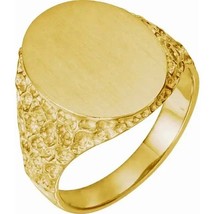 18k Yellow Gold Men&#39;s Brushed Top Oval Signet Ring Closed-Back - £2,673.65 GBP+