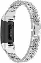 Fitbit Charge 3/Charge 4 Band Elegant Rhinestone Stainless Steel Bracelet Silver - £36.01 GBP